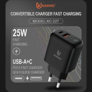 KC-227: EU 25W fast charging with convertible charger and USB-A+C