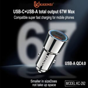KC-292: A+C 43W Car Charger with fast charger and Space-Saving