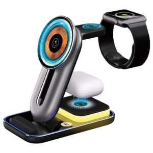 KM-26: 18W 4in1 magnetic wireless charger with Type-C Port charge phone、watch and Bluetooth and have 3 kinds of lights.