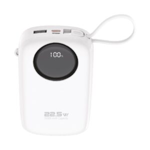 KP-357: 20000mah 22.5W LED Fast Charging Power Bank with lightning and T-C cable output and USB-A and type-c and lighting output