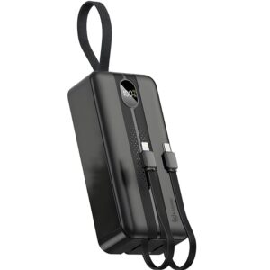 KP-359: 30000mah 22.5W LED Fast Charging Power Bank with lightning and T-C cable output and USB-A and USB-C
