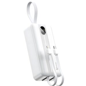 KP-359: 30000mah 22.5W LED Fast Charging Power Bank with lightning and T-C cable output and USB-A and USB-C