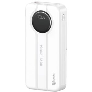 KP-363: 20000mah 22.5W LED Fully Charging Power Bank with lightning and T-C cable output and USB-A and USB-C