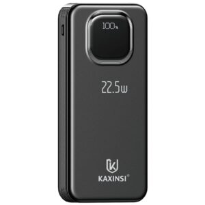 KP-365: 10000mah 22.5W LED Fully Charging Power Bank with lightning、T-C、Micro-USB and USB-A Input cables and 2 USB-A and 1 USB-C