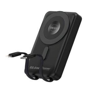 KP-366: 10000mah 22.5W LED Fully Charging Power Bank with lightning and T-C cables and USB-C and 15w Wireless Charging and stand