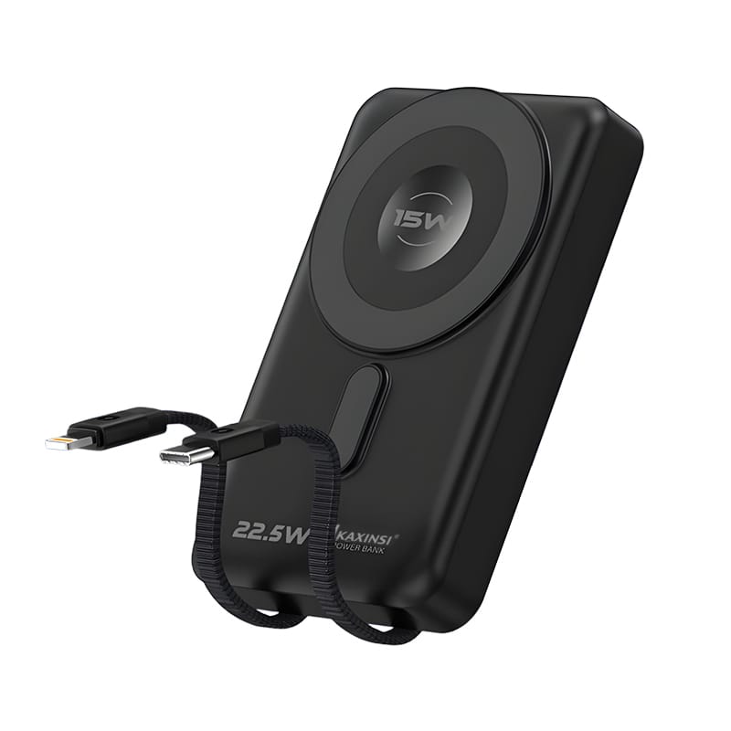 KP-366: 10000mah 22.5W LED Fully Charging Power Bank with lightning and T-C cables and USB-C and 15w Wireless Charging and stand