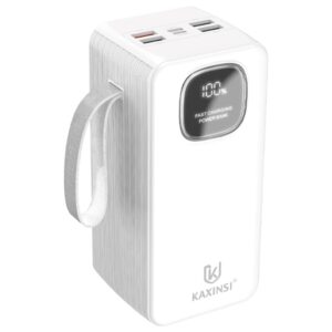 KP-372: 50000mah 22.5W LED Fully Fast Charging Power Bank with lightning、T-C、Micro-USB and USB-A cables and 4 USB-A and 1 USB-C and one Micro
