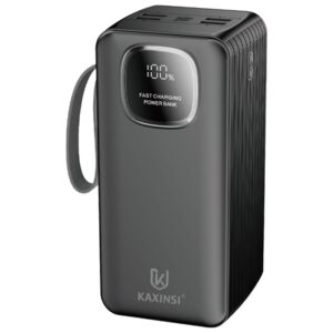 KP-373: 60000mah 22.5W LED Fully Fast Charging Power Bank with lightning、T-C、Micro-USB and USB-A cables and 4 USB-A and 1 USB-C and one Micro