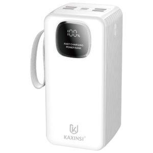 KP-373: 60000mah 22.5W LED Fully Fast Charging Power Bank with lightning、T-C、Micro-USB and USB-A cables and 4 USB-A and 1 USB-C and one Micro