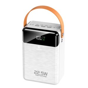 KP-376: 80000mah 22.5W LED Fast Charging power bank with type-c cable and 3USB-A and 2 USB-C 、1 lighting and 1 micro